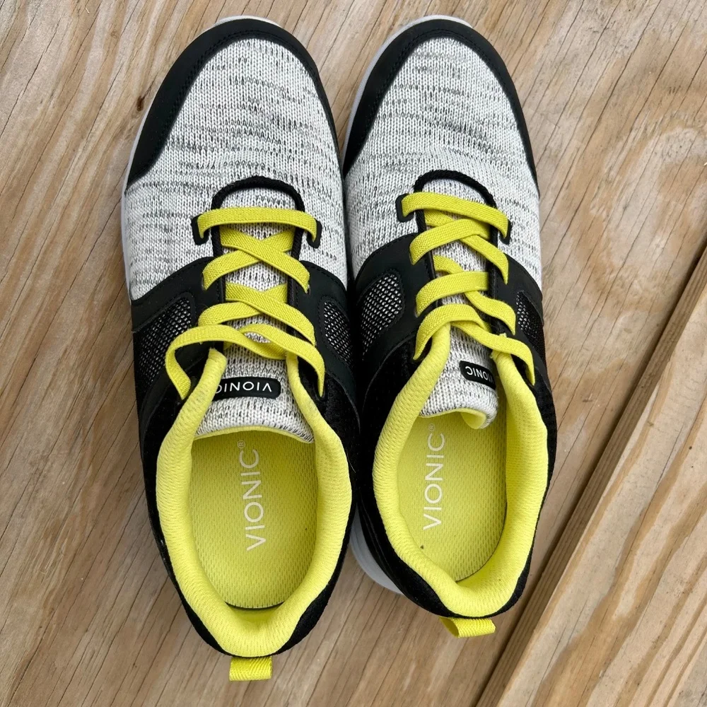 Vionic Malta black white yellow athletic performance sneakers runners casual 8.5 - Picture 4 of 6